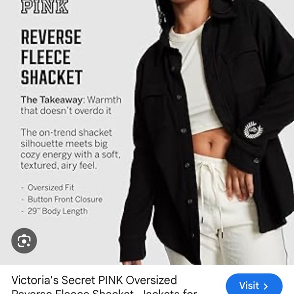 Victoria’s Secret PINK Reverse Fleece Shacket NWT Size XL/Navy - Picture 4 of 5